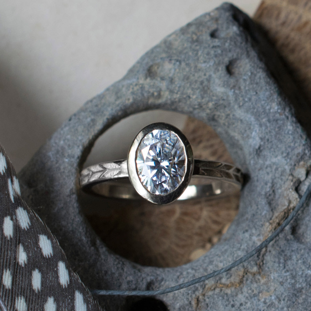 Oval Bezel Set Diamond Ring